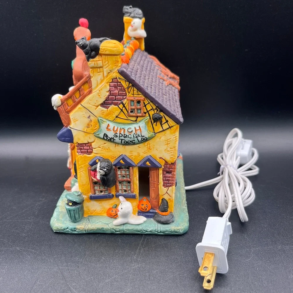 Trick or Treat Cafe Halloween Village Light Up Ceramic Haunted House New Cord